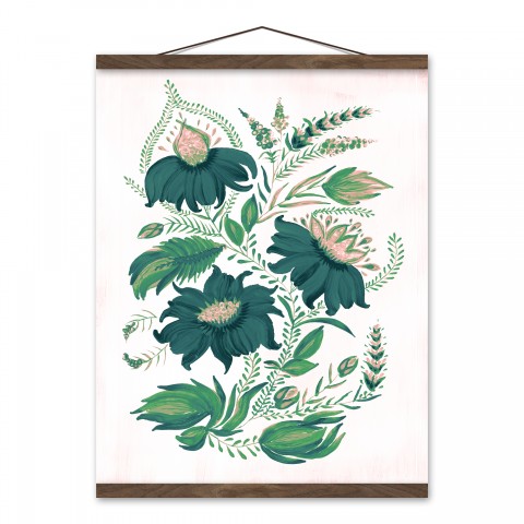 Folk Floral Pattern 16x20 Teak Hanging Canvas