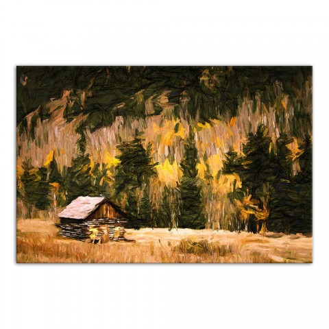 Forest Mountain Cabin 30x20 Canvas Wall Art