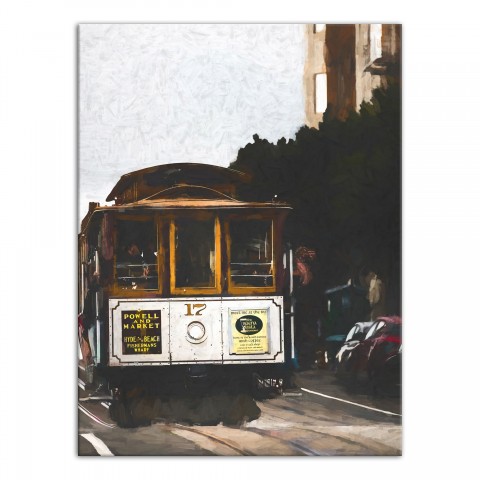 Trolley Through Town 18x24 Canvas Wall Art