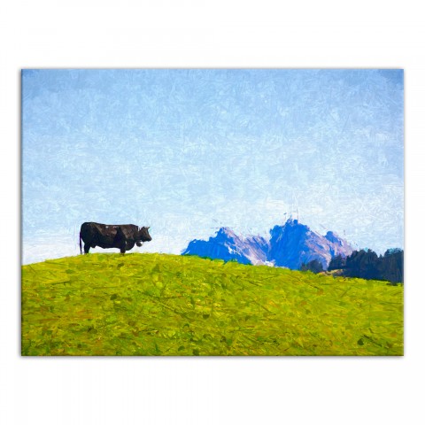 Hillside Cow 40x30 Canvas Wall Art