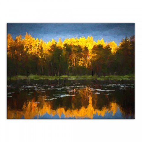 Autumn Pond Reflection 40x30 Canvas Wall Art
