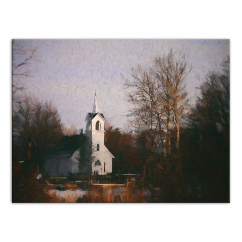 Painted Church Scene 40x30 Canvas Wall Art