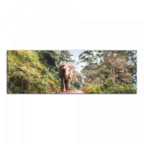 Elephant in Forest 36x12 Canvas Wall Art