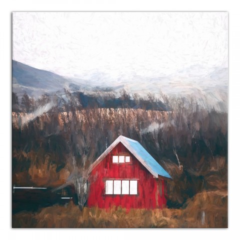 Mountain Red Barn 24x24 Canvas Wall Art