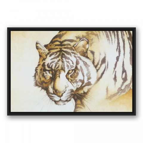 Sepia Tiger 30x20 Black Floating Framed Canvas