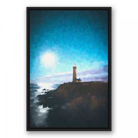 Moon Lighthouse 20x30 Black Floating Framed Canvas