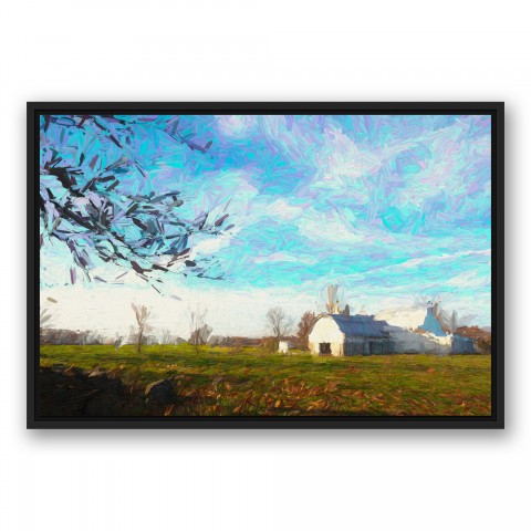 Barn Landscape 30x20 Black Floating Framed Canvas