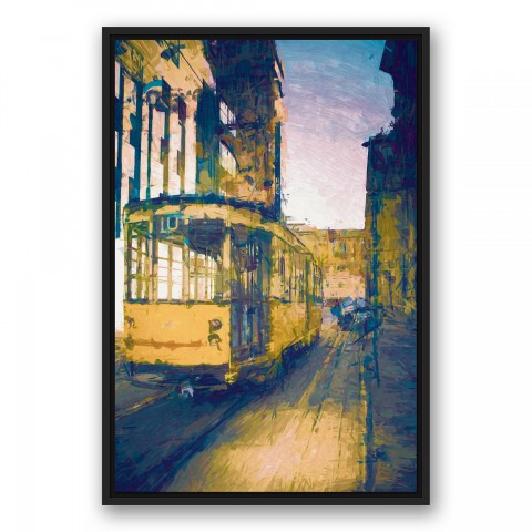 Sunset Trolley 20x30 Black Floating Framed Canvas