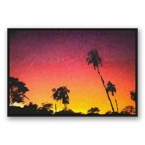 Rainbow Sunset 48x32 Black Floating Framed Canvas