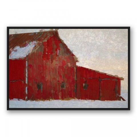 Wintery Barn 48x32 Black Floating Framed Canvas