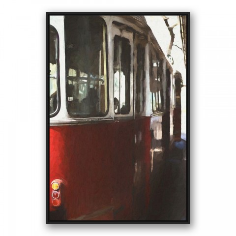 Red Trolley 32x48 Black Floating Framed Canvas