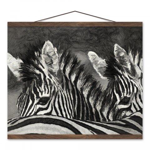 Black and White Zebra 16x20 Teak Hanging Canvas