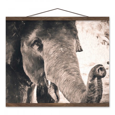 Painted Gray Elephant 16x20 Teak Hanging Canvas