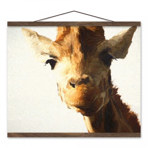 Painted Giraffe 16x20 Teak Hanging Canvas