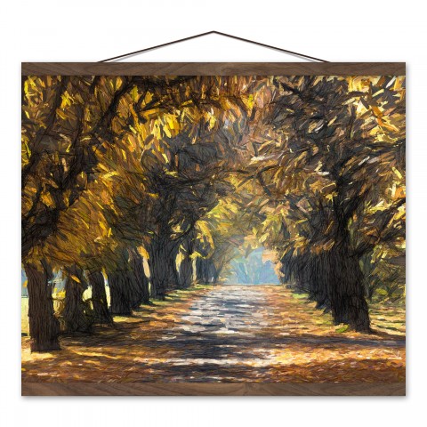 Autumn Walking Path 16x20 Teak Hanging Canvas