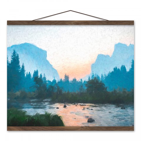 Blue Mountain Landscape 16x20 Teak Hanging Canvas