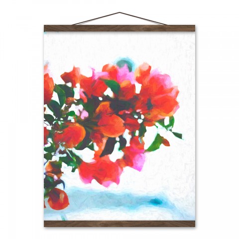 Painted Red Flowers 16x20 Teak Hanging Canvas