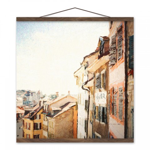 Tan City View 20x20 Teak Hanging Canvas