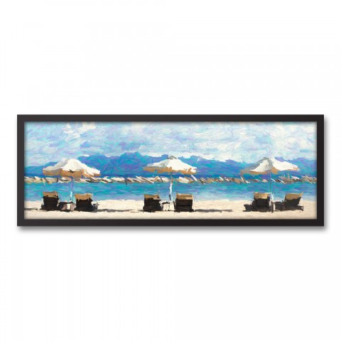 Row of Beach Chairs 36x12 Black Framed Canvas
