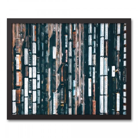 Birds Eye Train View 20x16 Black Framed Canvas