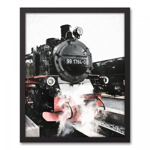 Black and Red Train 16x20 Black Framed Canvas