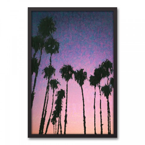 Pink Beach Sunset 20x30 Black Framed Canvas