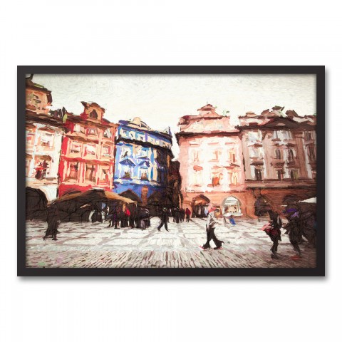 European City Street 30x20 Black Framed Canvas