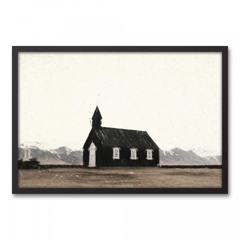 Black and White Church 30x20 Black Framed Canvas