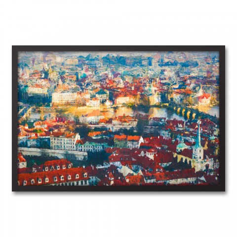 European Town 30x20 Black Framed Canvas