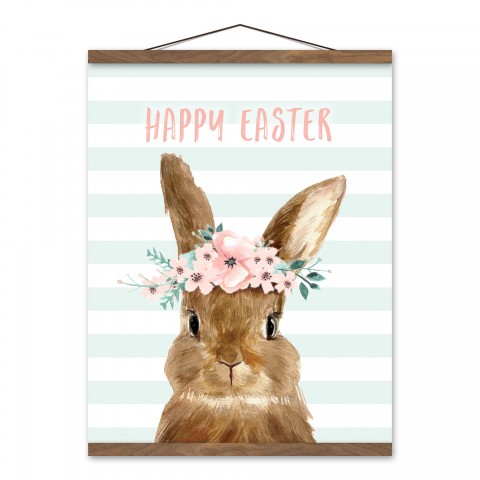 Happy Easter Bunny 16x20 Teak Hanging Canvas