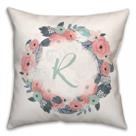 R Monogram Wreath 18x18 Spun Poly Pillow