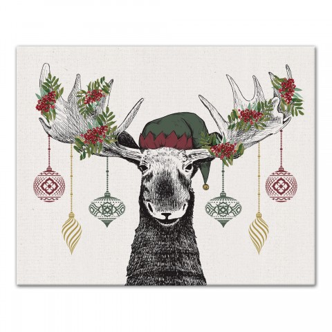 Christmas Moose 20x16 Canvas Wall Art