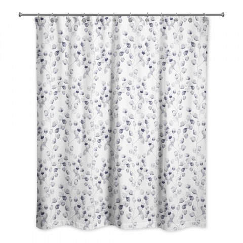 Navy Eucalyptus Pattern 71x74 Shower Curtain