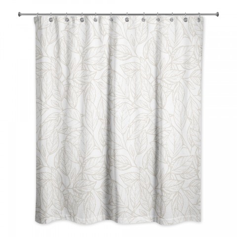 Beige Line Leaf Pattern 71x74 Shower Curtain