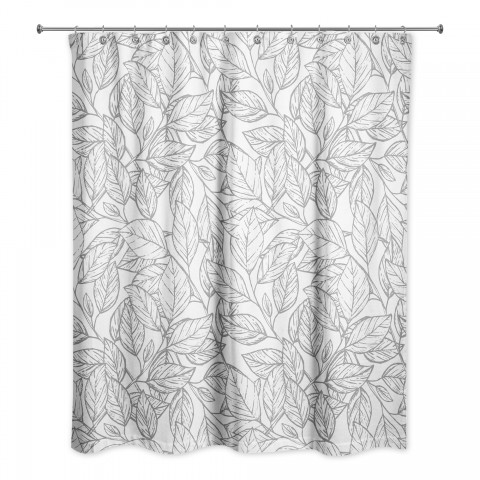 Gray Line Leaf Pattern 71x74 Shower Curtain