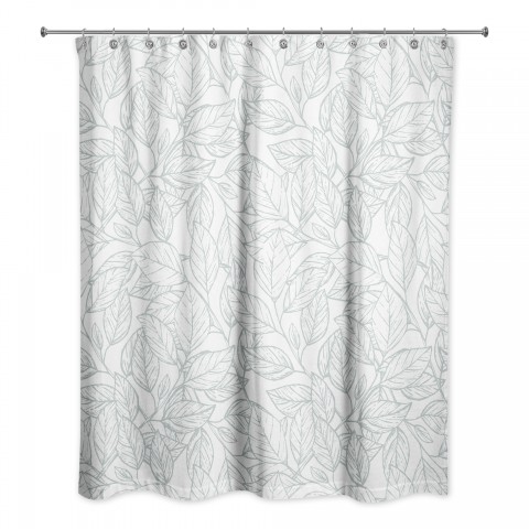 Soft Blue Line Leaf Pattern 71x74 Shower Curtain