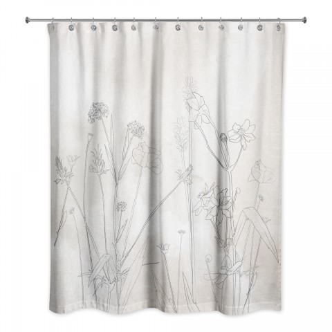Beige Wildflower Sketch 71x74 Shower Curtain