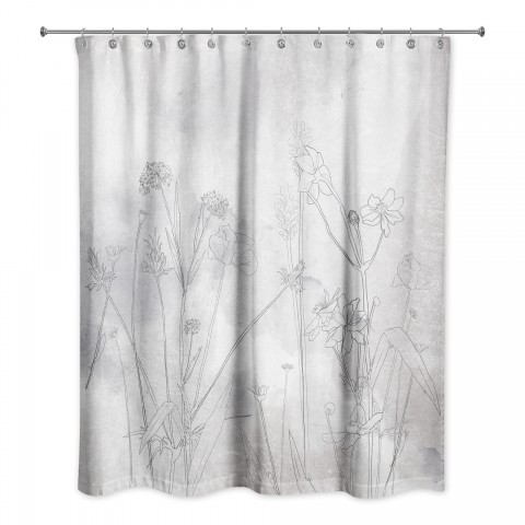 Navy Wildflower Sketch 71x74 Shower Curtain