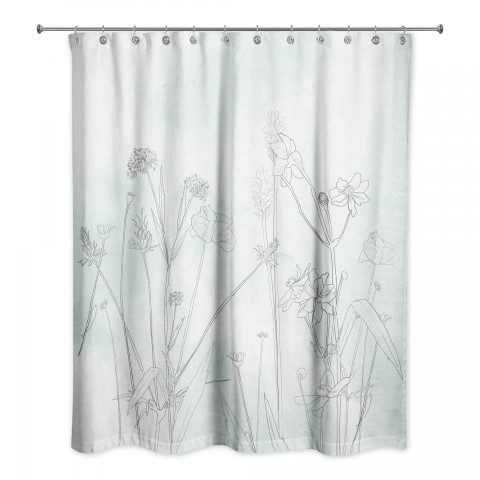 Soft Blue Wildflower Sketch 71x74 Shower Curtain