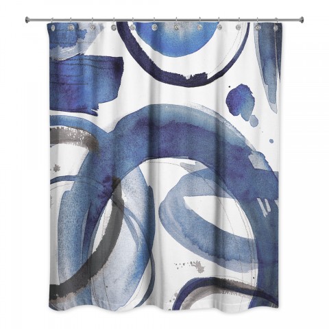 Navy Abstract Circles 71x74 Shower Curtain