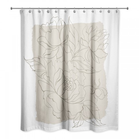 Beige Floral Sketch 71x74 Shower Curtain