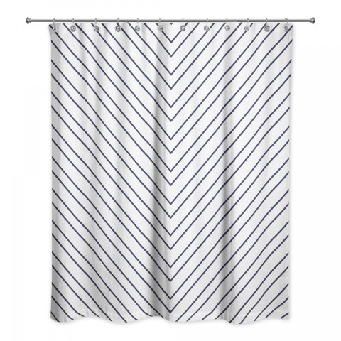 Navy Chevron Stripes 71x74 Shower Curtain