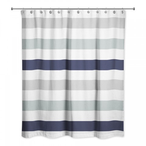 Navy Gray Chunky Stripes 71x74 Shower Curtain