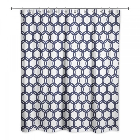 Navy Circle Pattern 71x74 Shower Curtain