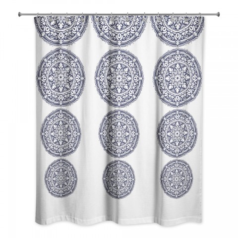 Navy Medallion Pattern 71x74 Shower Curtain