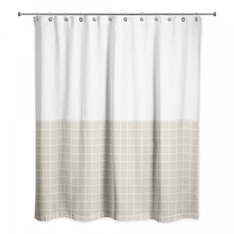 Half Beige Grid 71x74 Shower Curtain