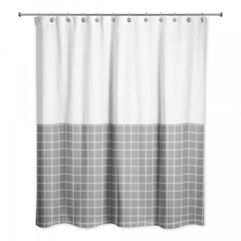 Half Gray Grid 71x74 Shower Curtain