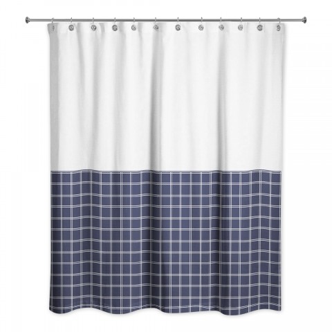 Half Navy Grid 71x74 Shower Curtain