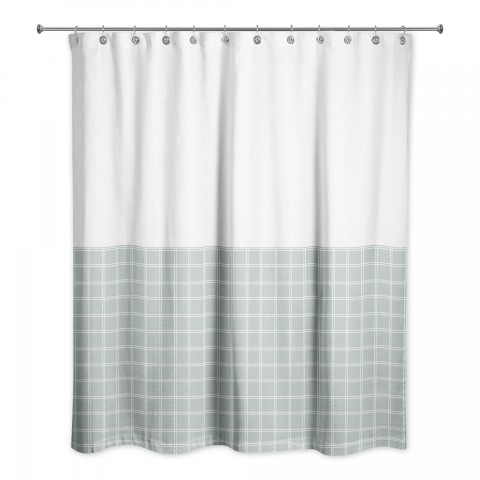 Half Soft Blue Grid 71x74 Shower Curtain
