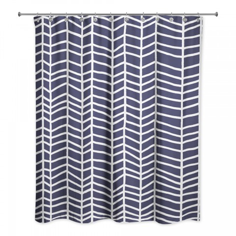 Navy Chevrons 71x74 Shower Curtain
